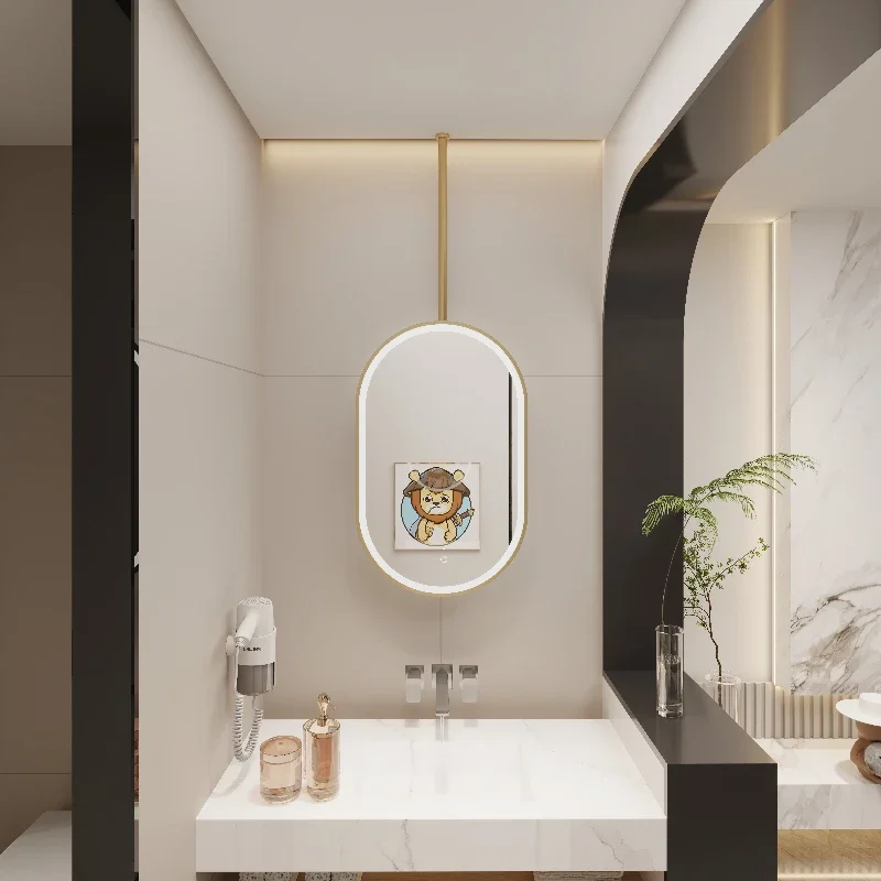 Hanging luminous makeup mirror Washing table Ceiling rotating mirror