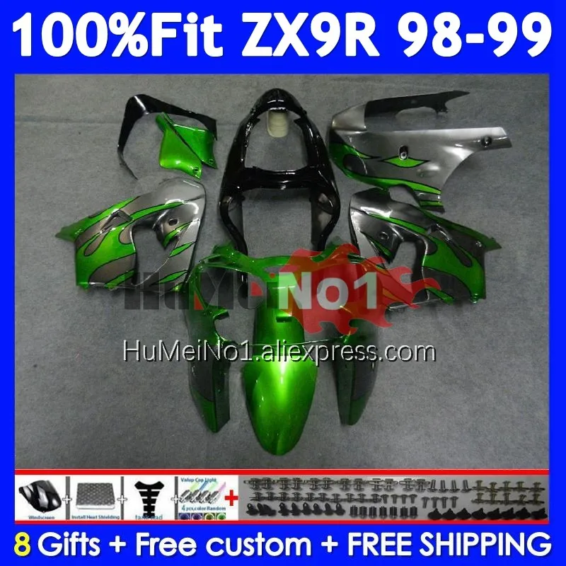 OEM Body For KAWASAKI NINJA ZX 9R 900 CC 9 ZX9 R 213No.61 ZX900 900CC ZX-9R Grey Green ZX9R 98 99 1998 1999 Injection Fairing