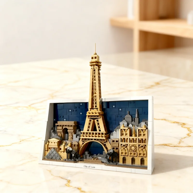 

2026 New 958PCS City of Love style building brick wall display building block model Christmas birthday gift