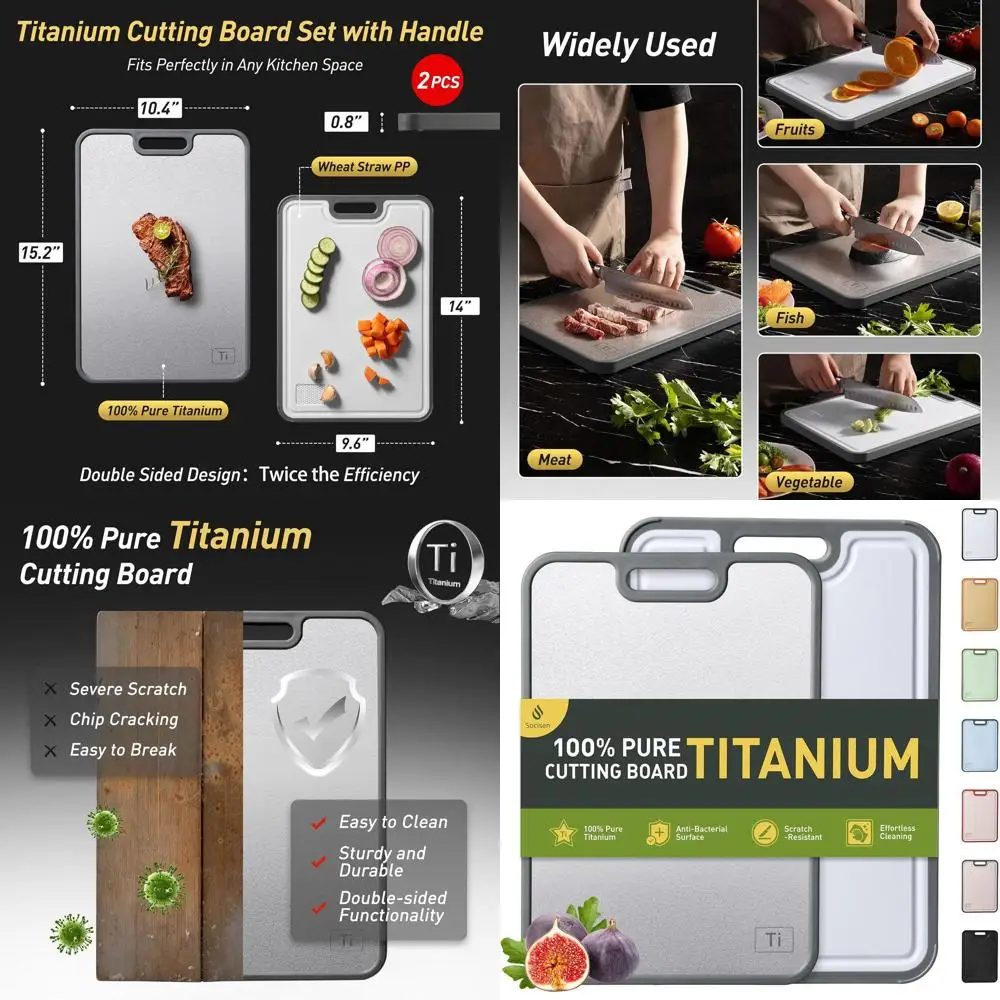 

Двойные титановые кухонные разделочные доски с ручкой — нетоксичный мясной блок 2-в-1 для мяса, идеальный подарок для женщин и бабушек