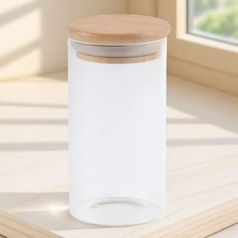 

Airtight 300Ml Clear Glass Jar Silicone Seal Wooden Lid Food Storage Container For Tea Coffee Sugar Salt 6.5X12Cm Sealed