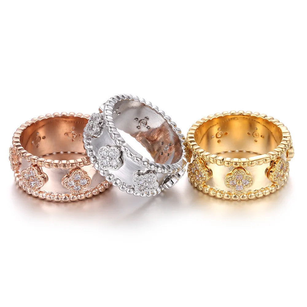

2025 Four-Leaf Clover 18K Gold-Plated Zircon Ring - Unisex