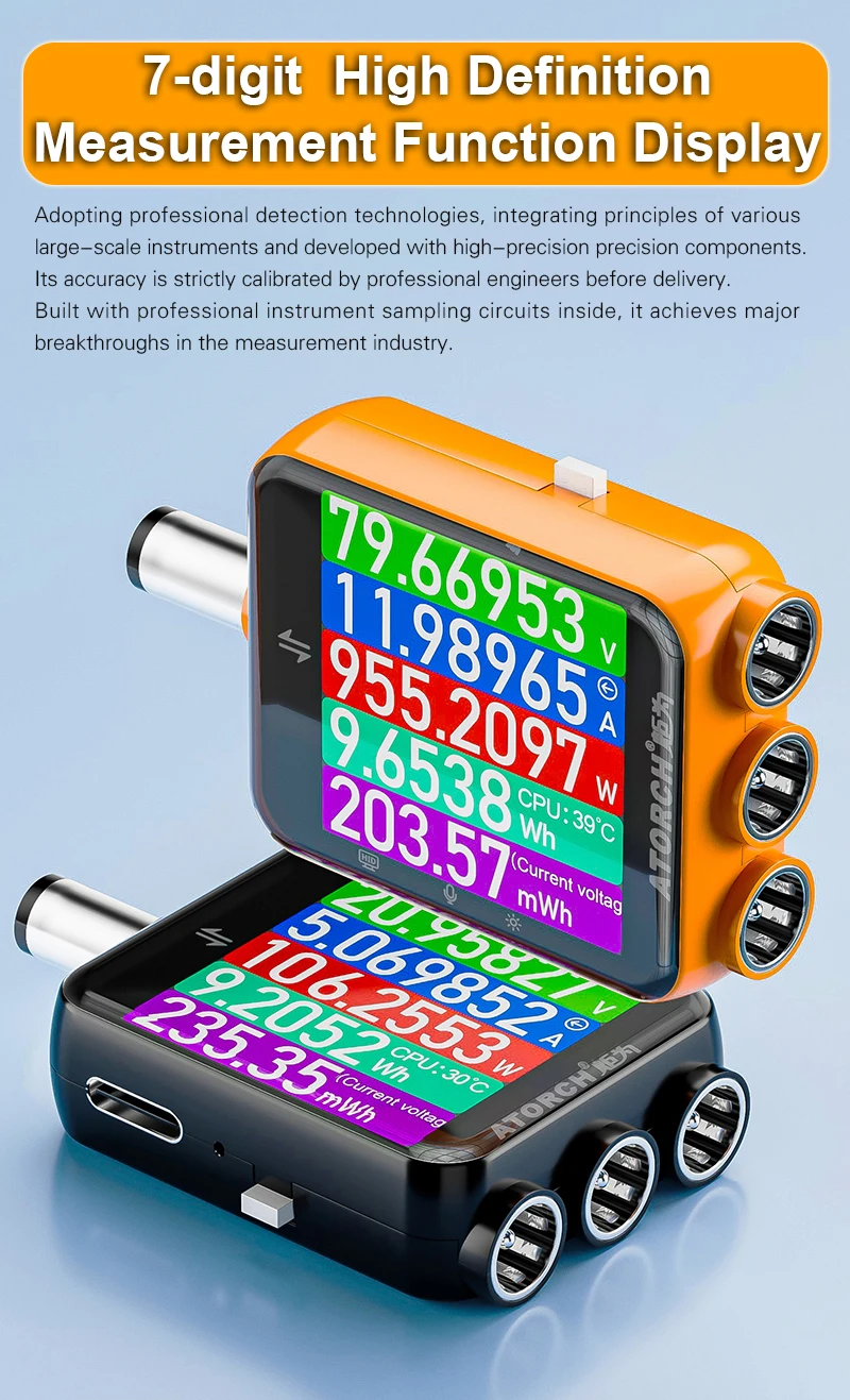 ATORCH D5P Touchscreen DC5.5 Tester DC 4.5-80V 12A Digital Voltmeter Amperemeter Wattmeter Batteriekapazität Leistungsanalysator Monitor – Detail 21