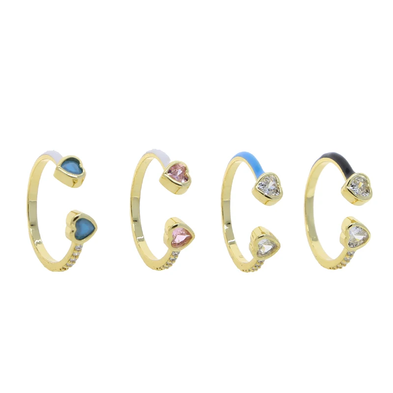 Geometric Heart CZ Open Rings for Women 5A Cubic Zirconia Colored Enamel Ring Adjustable Gold Color Fashion Jewelry Anillos