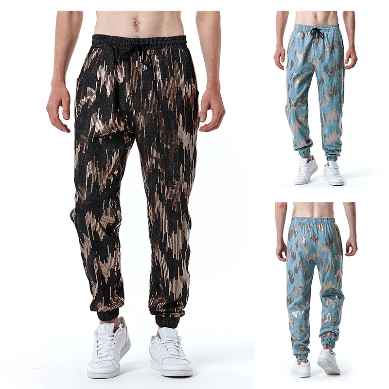 

Men's Sparkling Long Pants Nightclubs Bars Leisure Stage Costumes Slim Fitting Eastic Sequins Fashionable Performance Costumes