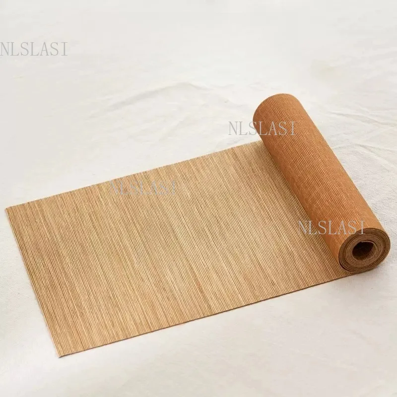 Rollable Natural Thin Bamboo Tea Table Runner Hand Woven Vertical Strip Bamboo Tea Mat Water Resistant Decorative Tea Placemat