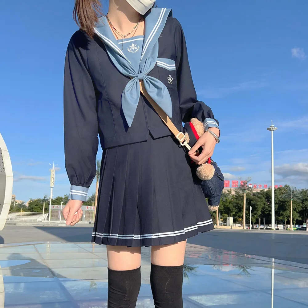 Coreano Navy Sailor Outfit School Uniform Style Japanese Seifuku Sailor Suit Tie Japan Student Kawaii JK Uniforms Set Cosplay