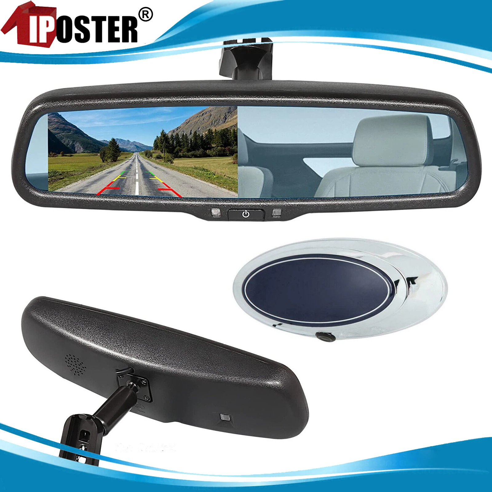 iPoster 4.3 inch Car Rearview Mirror Monitor + Emblem Reverse Backup Camera Kit HD Video for Ford F150 F250 F350 F450 F550