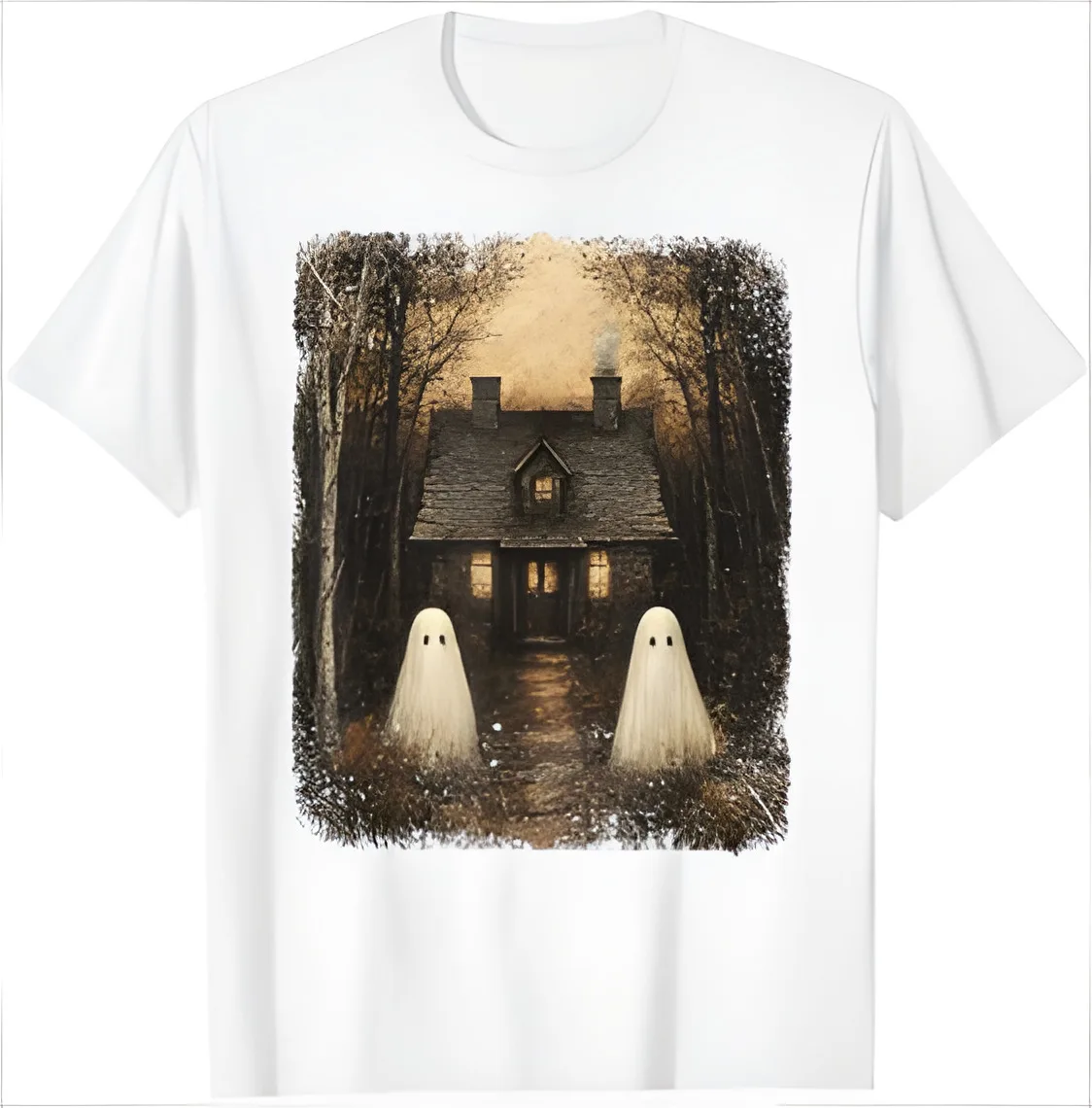 Vintage Haunted House Halloween Spooky Ghost Gothic Forest T-Shirt