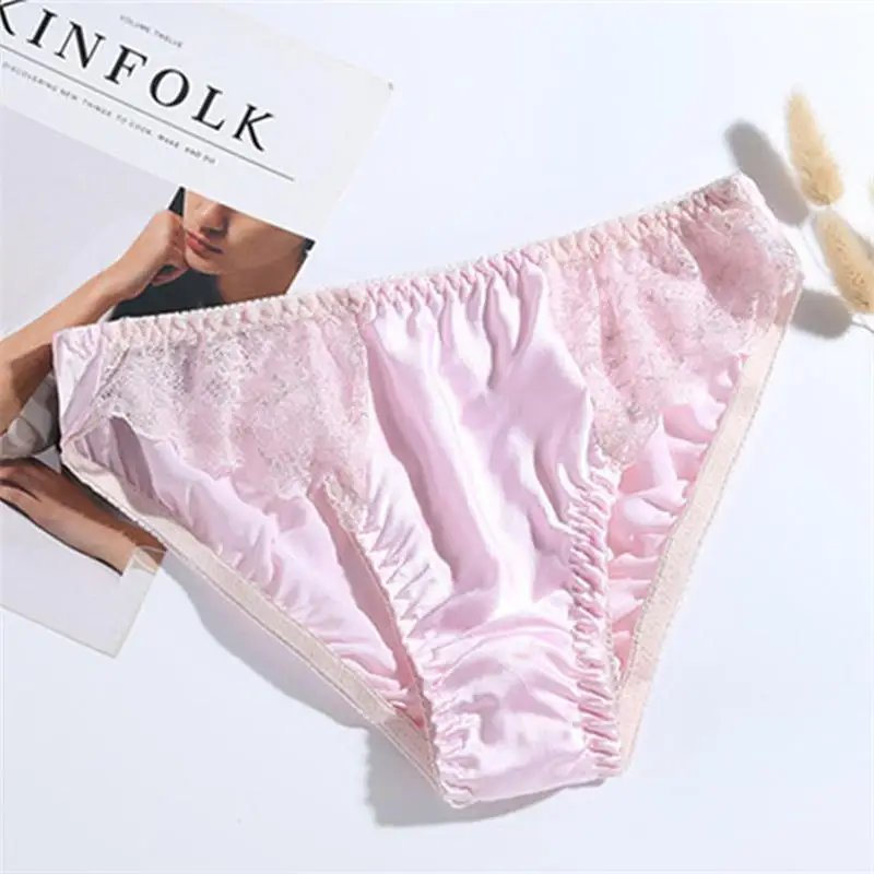 Silk panties Women\'s silk triangle panties mid-waist plus size lace panties comfortable and breathable