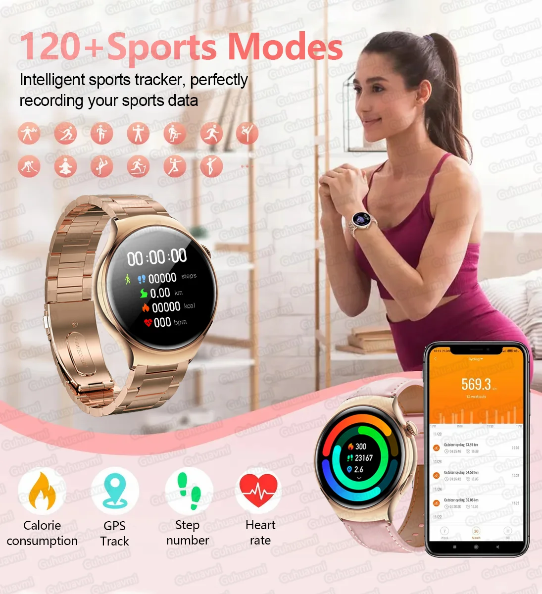 2025 新 Huawei 社腕時計 4 ミニ NFC スマート腕時計女性 360*360 AMOLED HD スクリーン 100 + スポーツモード Bluetooth 通話防水時計