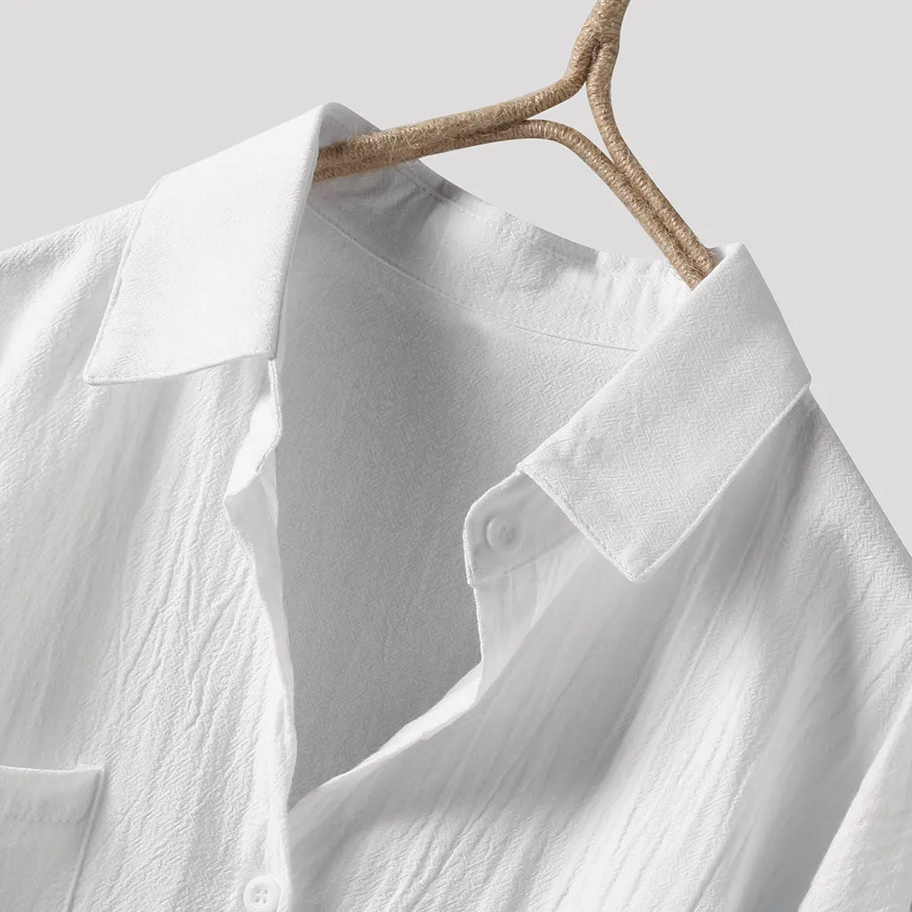 

Loose Cotton White Shirts Women Lapel 3/4 Sleeves Single Breasted Irregular Hem Shirts Spring Summer Women Long Tops and Blouses