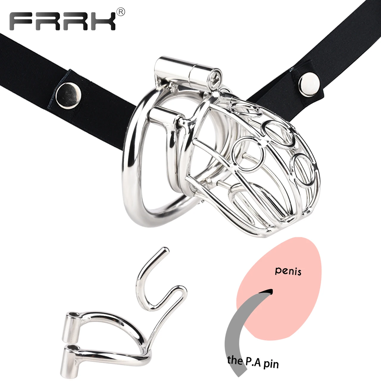 FRRK-gaiola de aço curvo destacável, PA aço inoxidável castidade gaiola Piercing dispositivo para homens, BDSM Sex Toys, 18 +