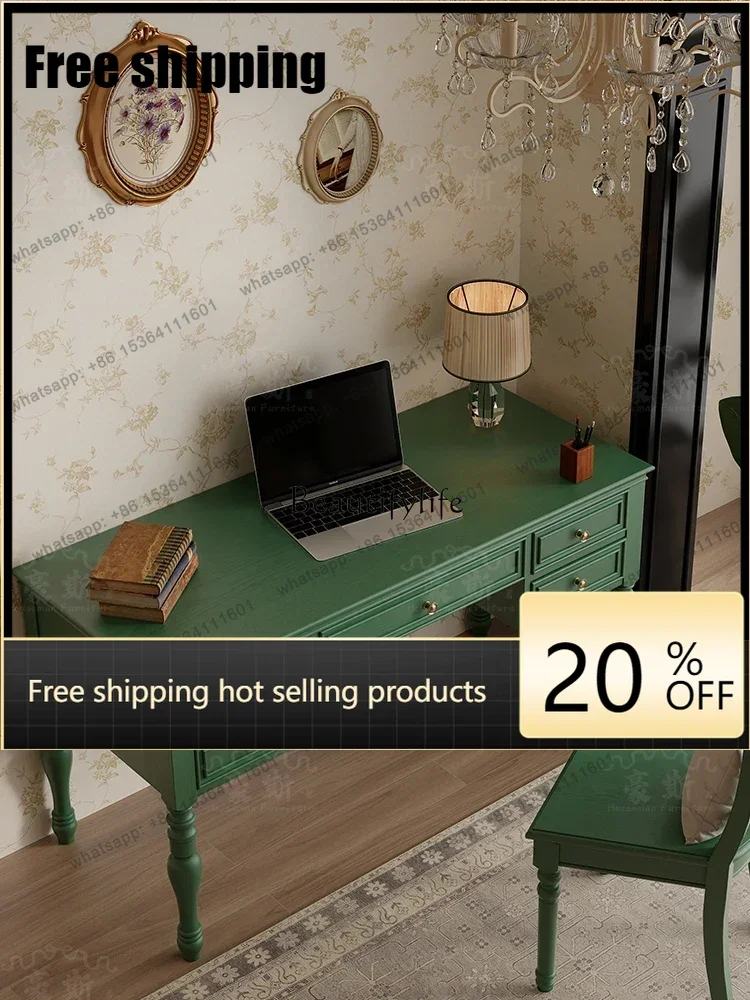 

X4 Vintage Style Two-in-One Office Desk Solid Wood Computer Living Room Writing Desk Simple Home Use