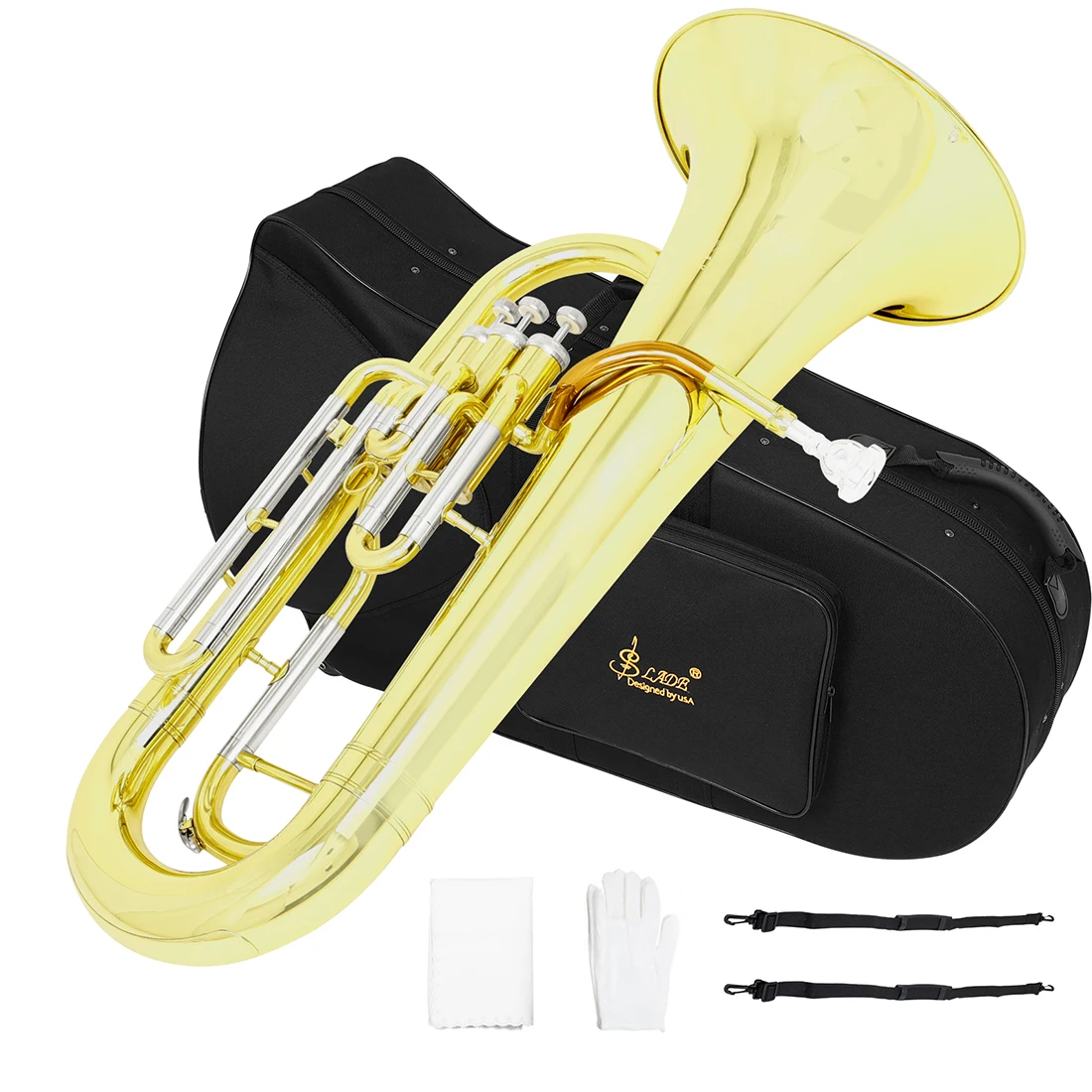 

LADE Bb Bass Saxophone 3-Valve Upright White Brass Instrument Gold/Silver Finishing With Oil Pack Accessories Euphonium