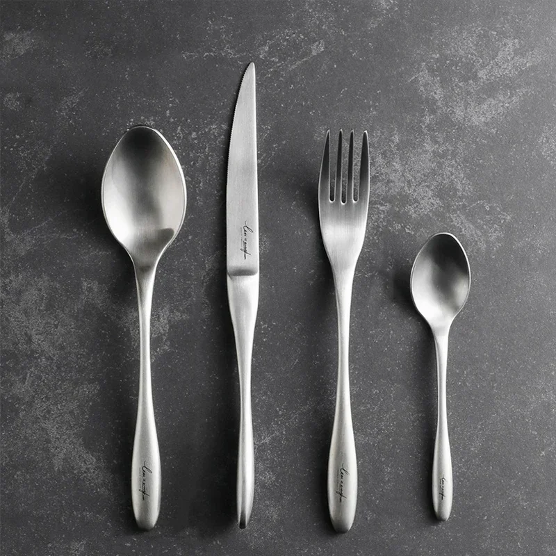 4Pcs/Set Nordic Style Matte Stainless Steel Knife Fork Spoon Set Western Style Kitchen Utensil Set Home Dinnerware Sets
