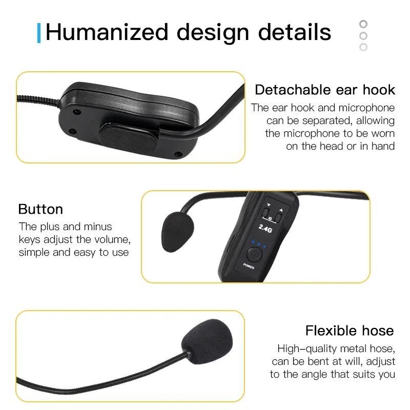 KEBIDUMEI 2.4G Head-mounted Microphone Mic Wireless Lavalier Microphone Set for Amplifier Voice Speaker Teaching Tour Guide image 3