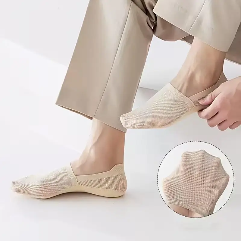 4 Paar Herren-Bootssocken, dünn, atmungsaktiv, weich, lässig, sommerlich, unsichtbare Socken, hochwertige, einfarbige, rutschfeste, niedrig geschnittene Socken. – Detail 4