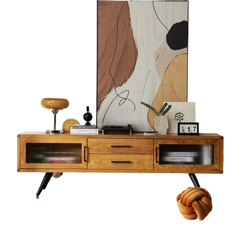 

Modern simple solid wood TV cabinet, living room household small apartment TV cabinet