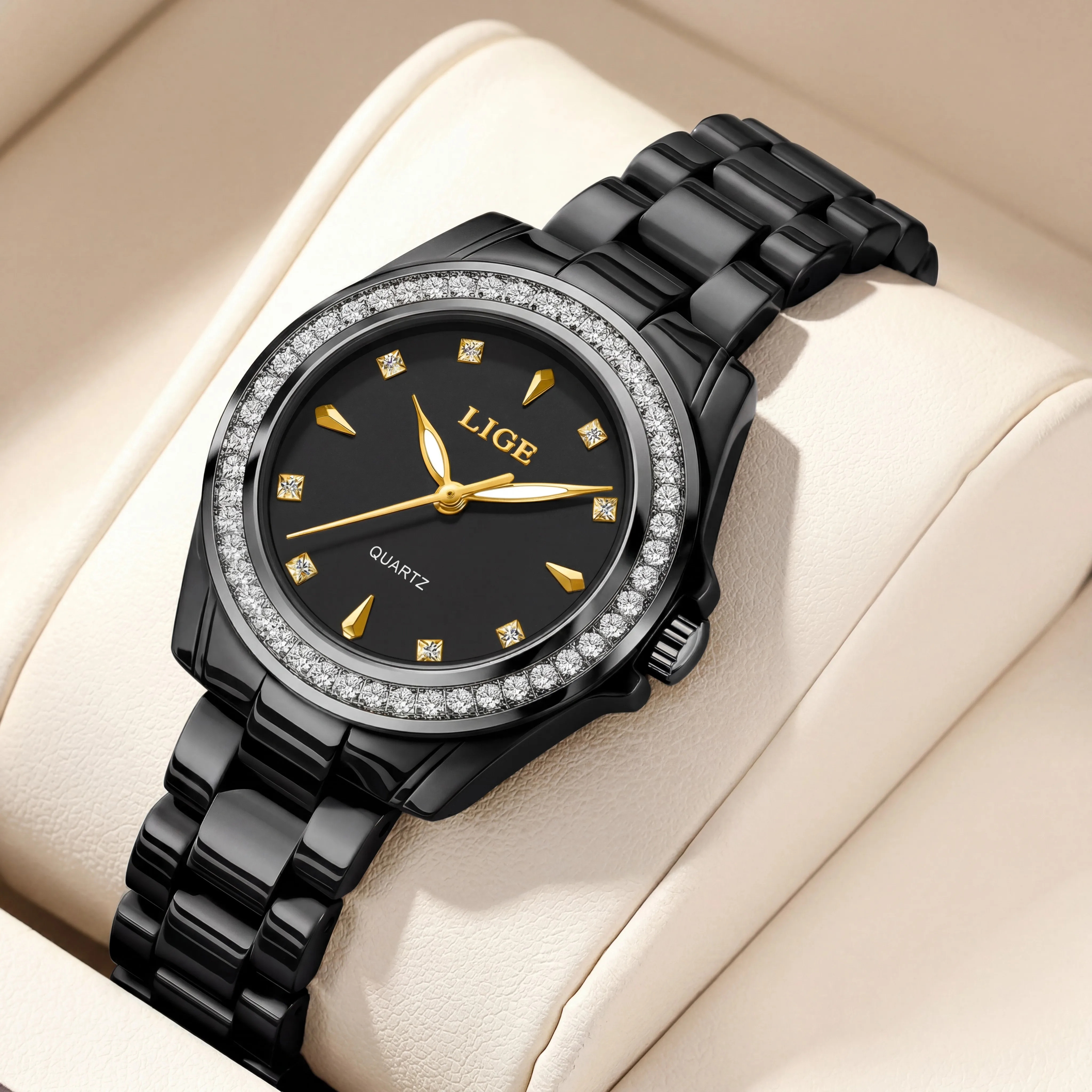 LIGE 2026 Women's Watches Ceramic Elegant Quartz Watch Fashion Waterproof Luminous Clock Women's Wristwatch Montre Femme+BOX