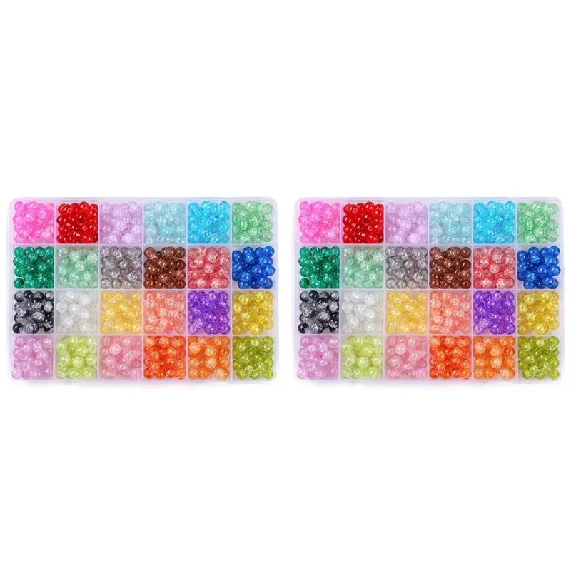 

【NOW SAVE】960Pcs Crackle Glass Beads 8Mm Crystal Beads Glass Round Beads Gemstone Ball Beads Bracelet Beads Loose Spacer Beads