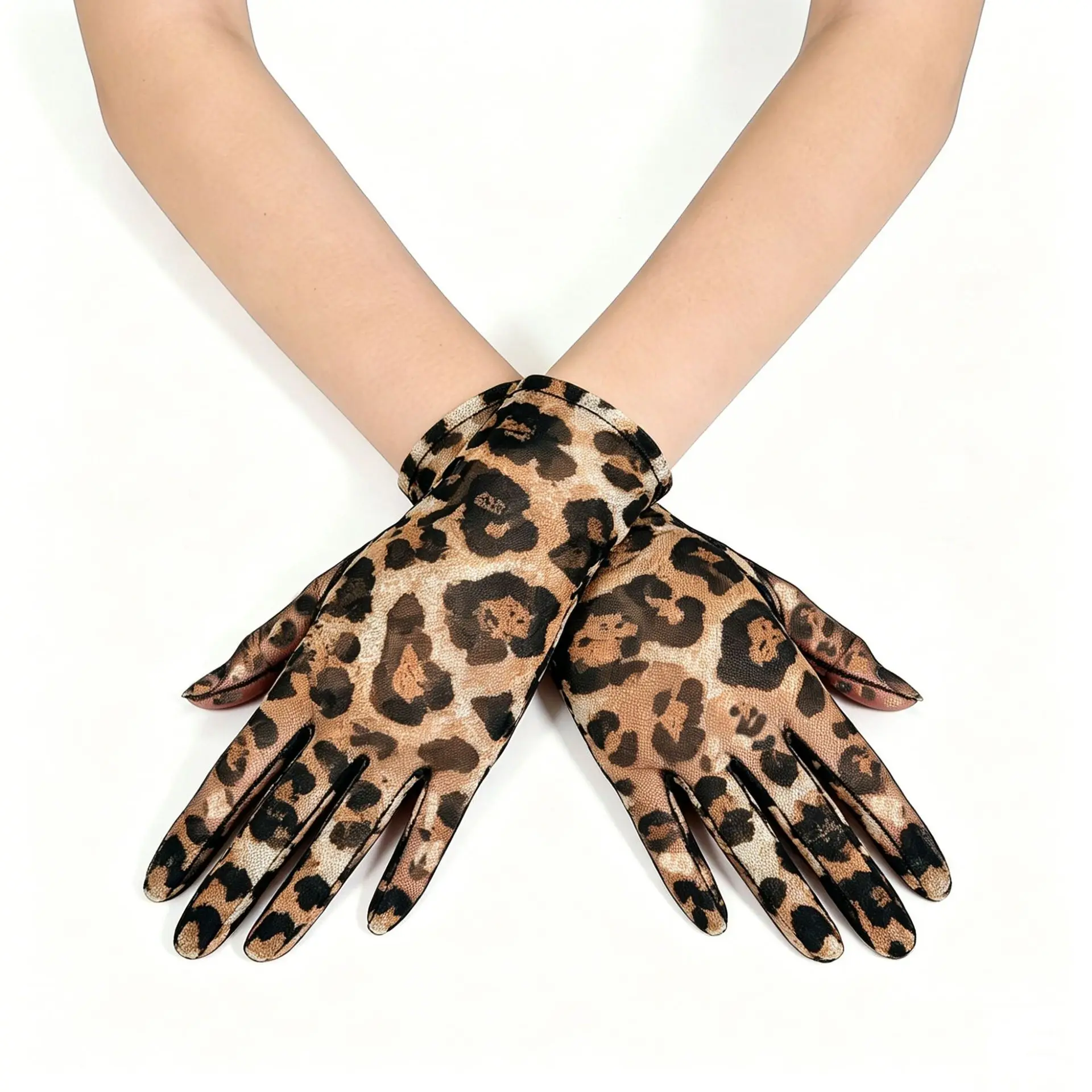 Gloves Short Mesh Retro Leopard Zebra Print Halloween Party Stage Evening Gown Makeup Soft Stretchy Lightweight Women Men Unisex