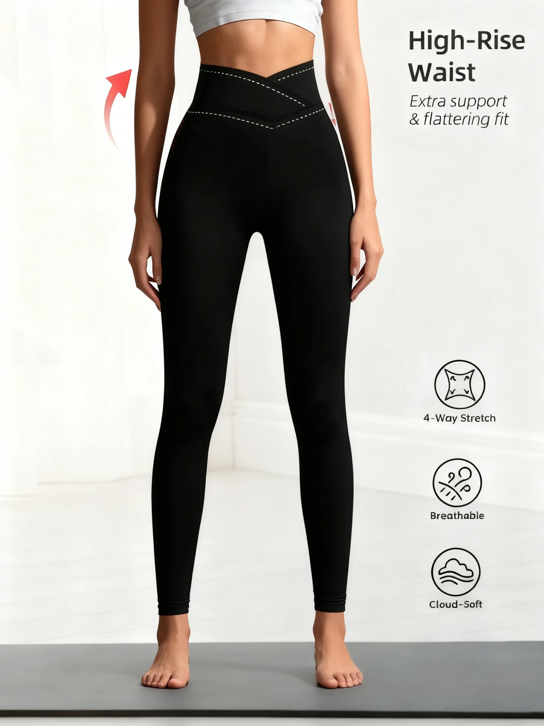 Cross Elasticated Leggings, High-Waisted Office Yoga Pants, Casual Sports Leggings, Hip-Raising Design, Suitable for Daily Wear