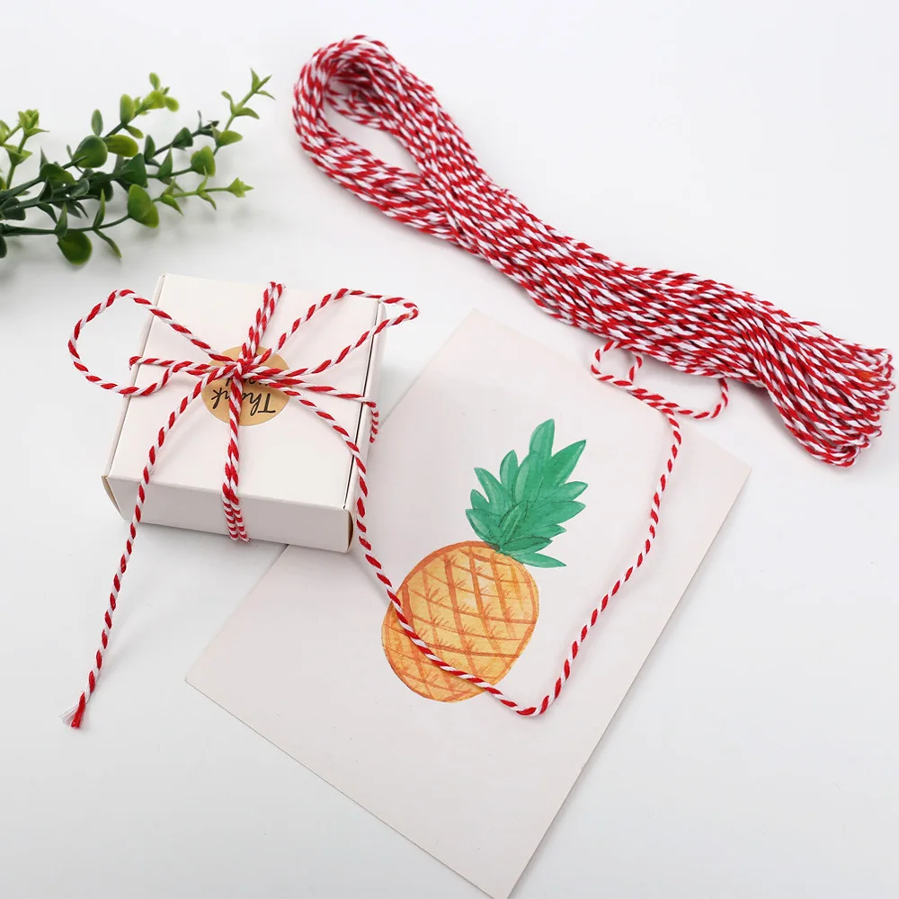 10-20m jute touw katoenen snaren rood wit gedraaide koorden geschenkzakken dozen wrap lint bruiloft verjaardag kerst feestartikelen