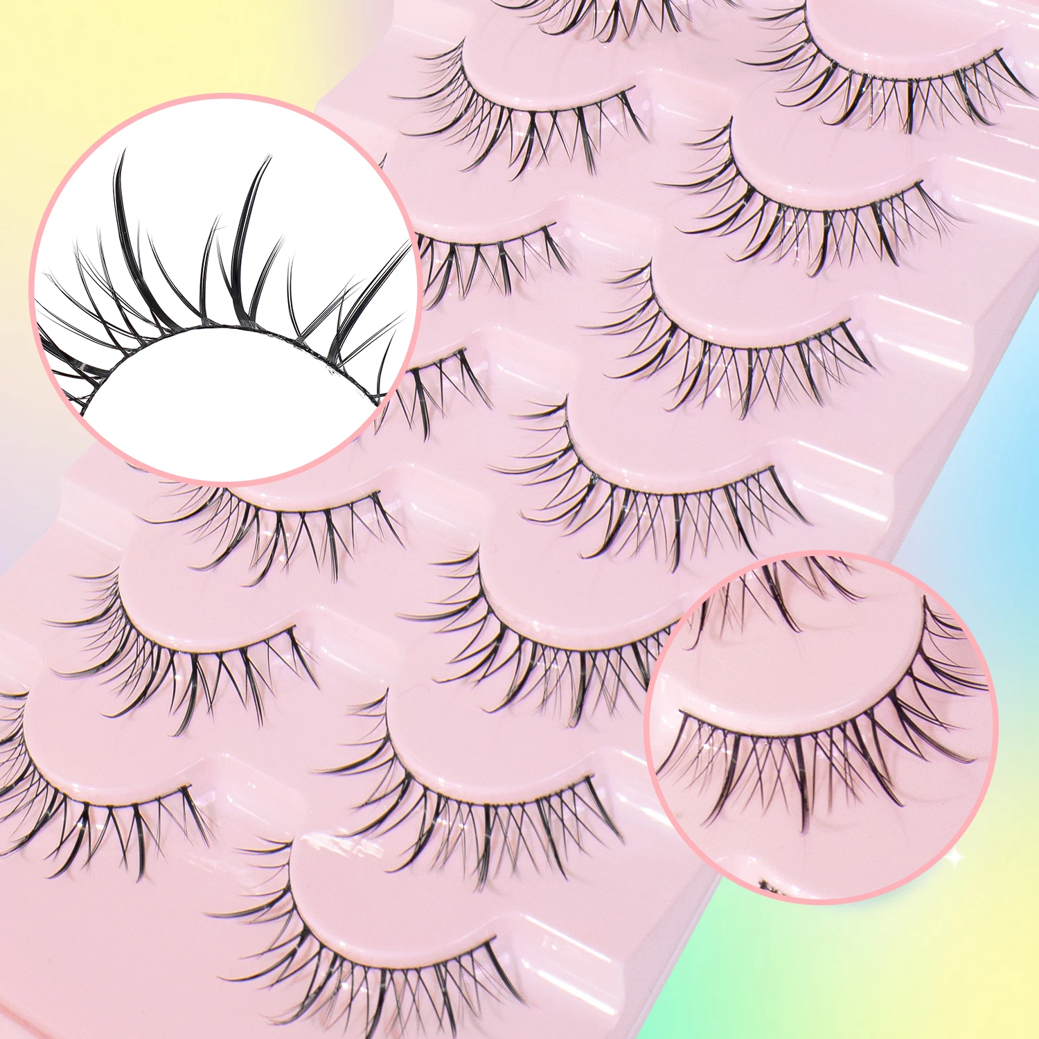 7-Pair Natural False Eyelash V-shaped Cross Style Ultra Fine Stem Fairy Eyelash 12mm Suitable for Thai/Daily Makeup
