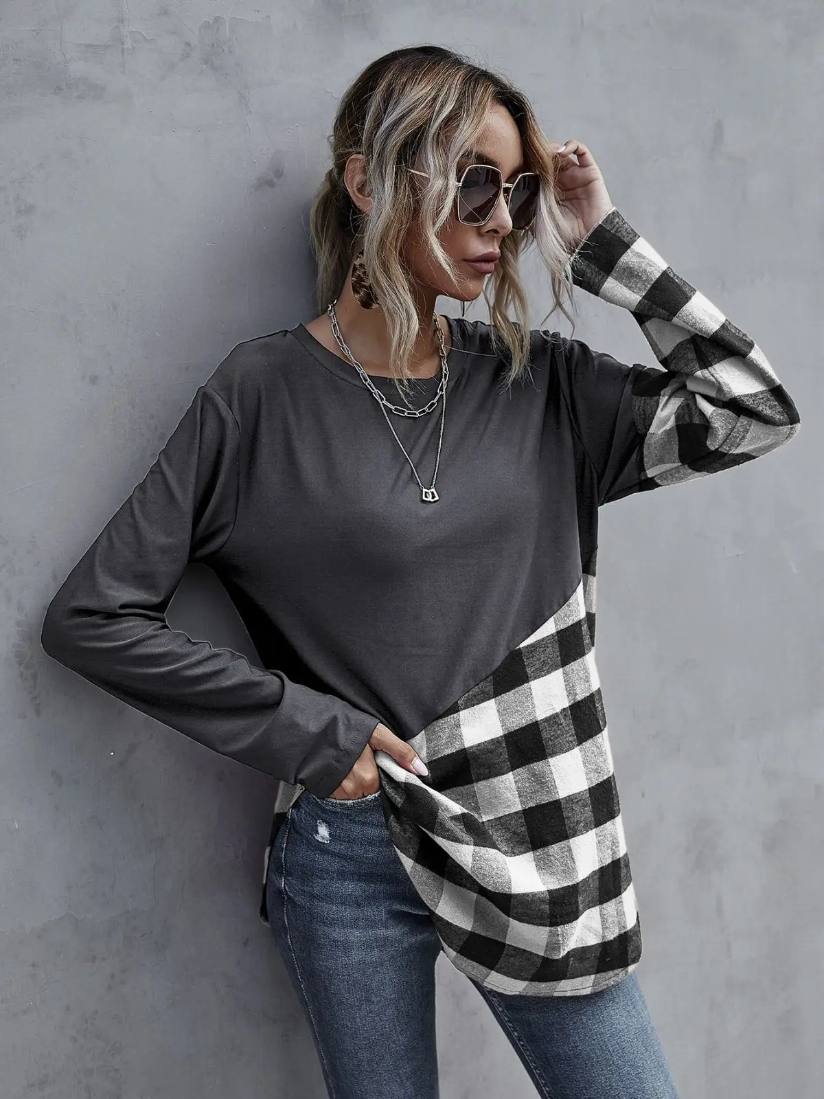 

Color Block Buffalo Checkered Tee