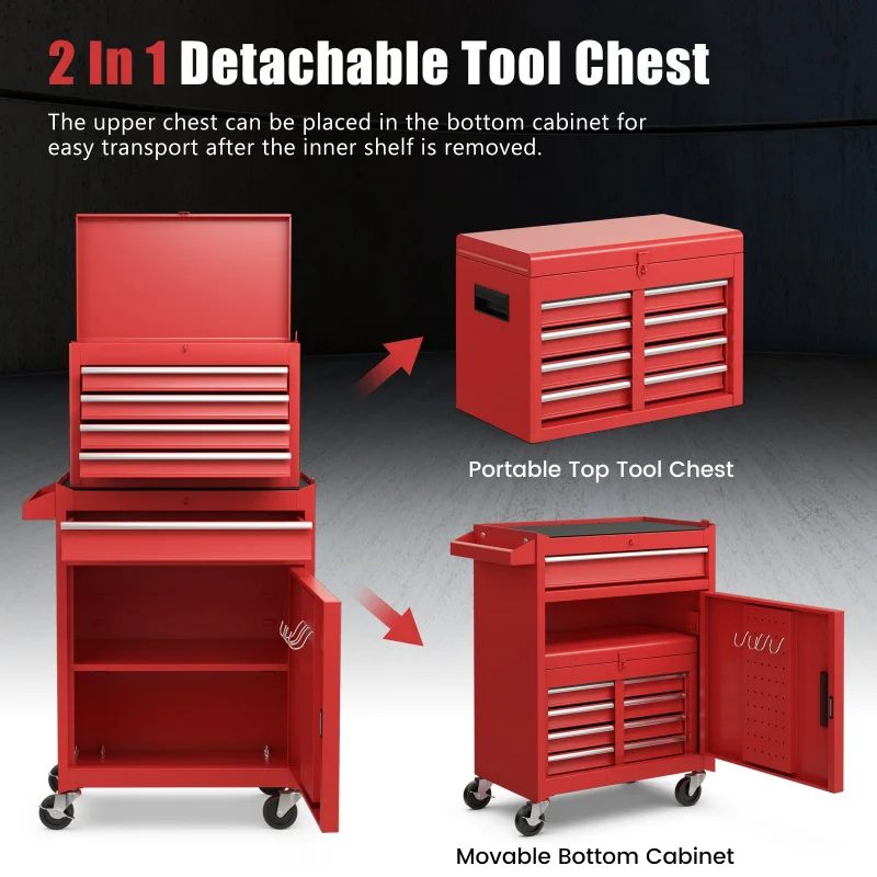 5-Drawer Rolling Tool Chest Cabinet Metal Tool Storage Box Lockable w/ Wheels