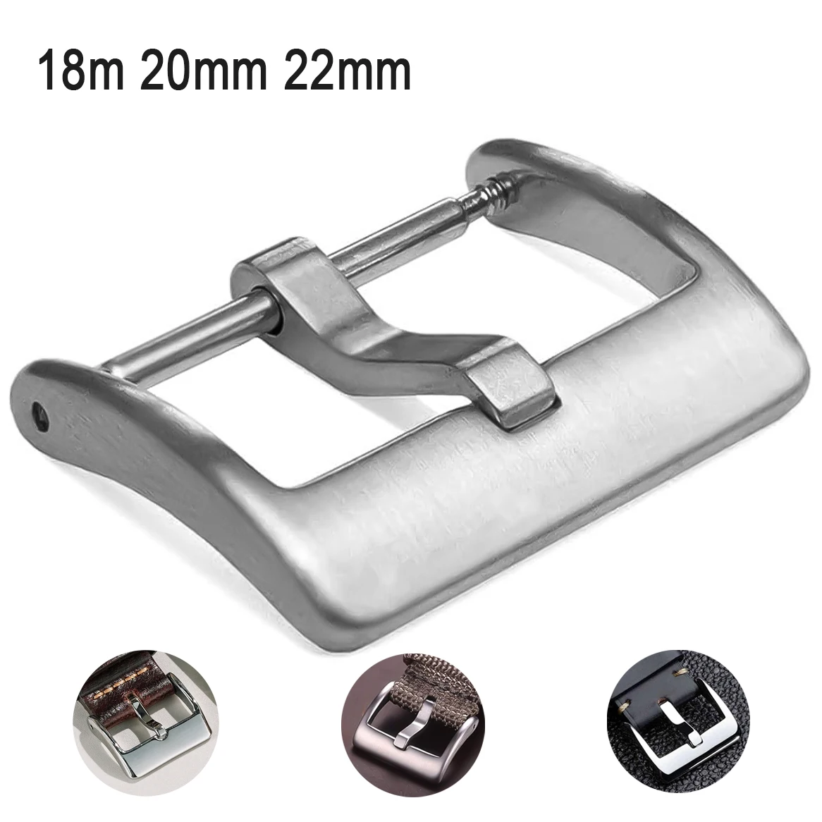 18mm 20mm 22mm Strap Metal Watch Buckle Solid Square Button Silver Stainless Steel Matte Polished wire drawing Clasp Accessories