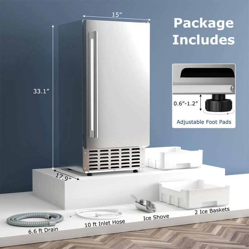 

Under Counter Nugget Ice Maker with Self-Cleaning and 24H Timer-Silver