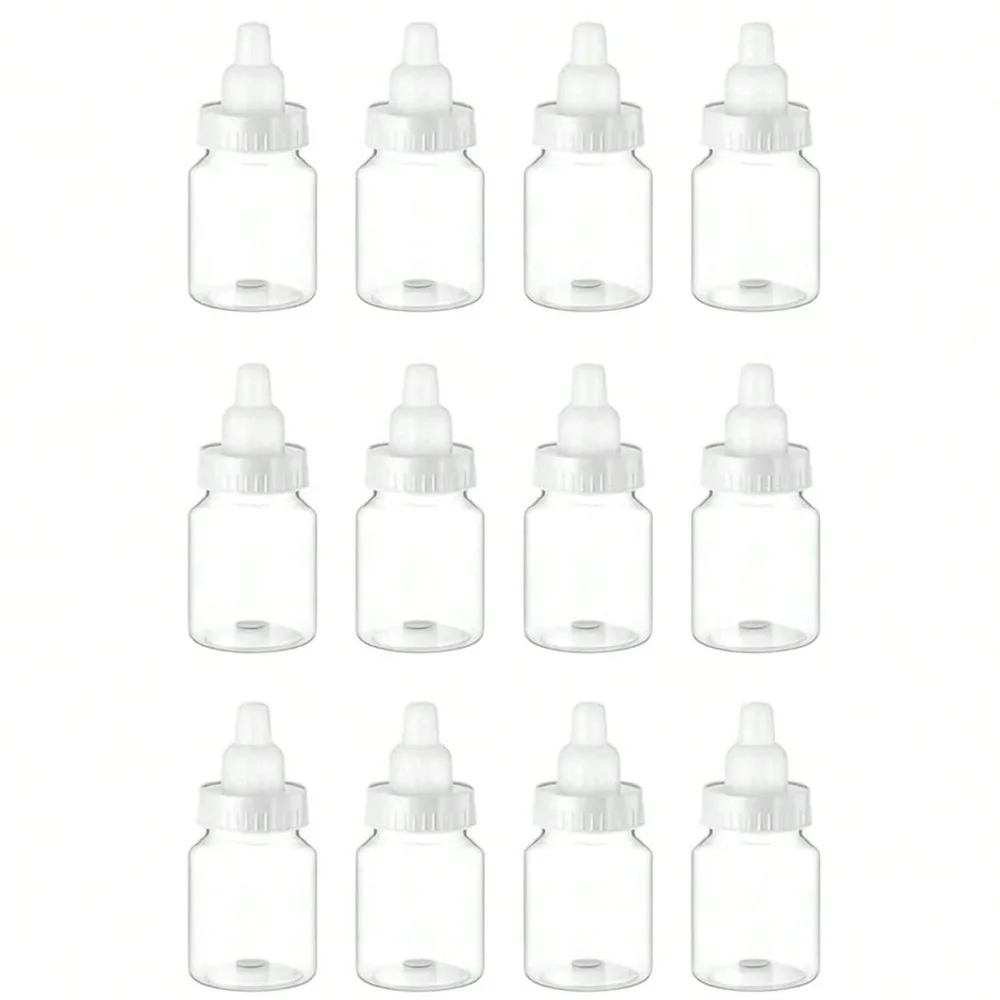 12Pcs White Baby Bottle Shape Candy Bottle Baby Shower Favor Plastic Mini Feeding Bottle for Birthday Baby Shower Gift Decor
