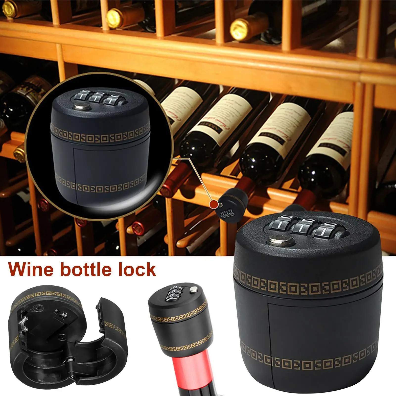 Combination Lock for Wine Bottle, Reusable Bottle Stopper Password Code Lock, Security Drink Bottle Lock for Party Gift Home