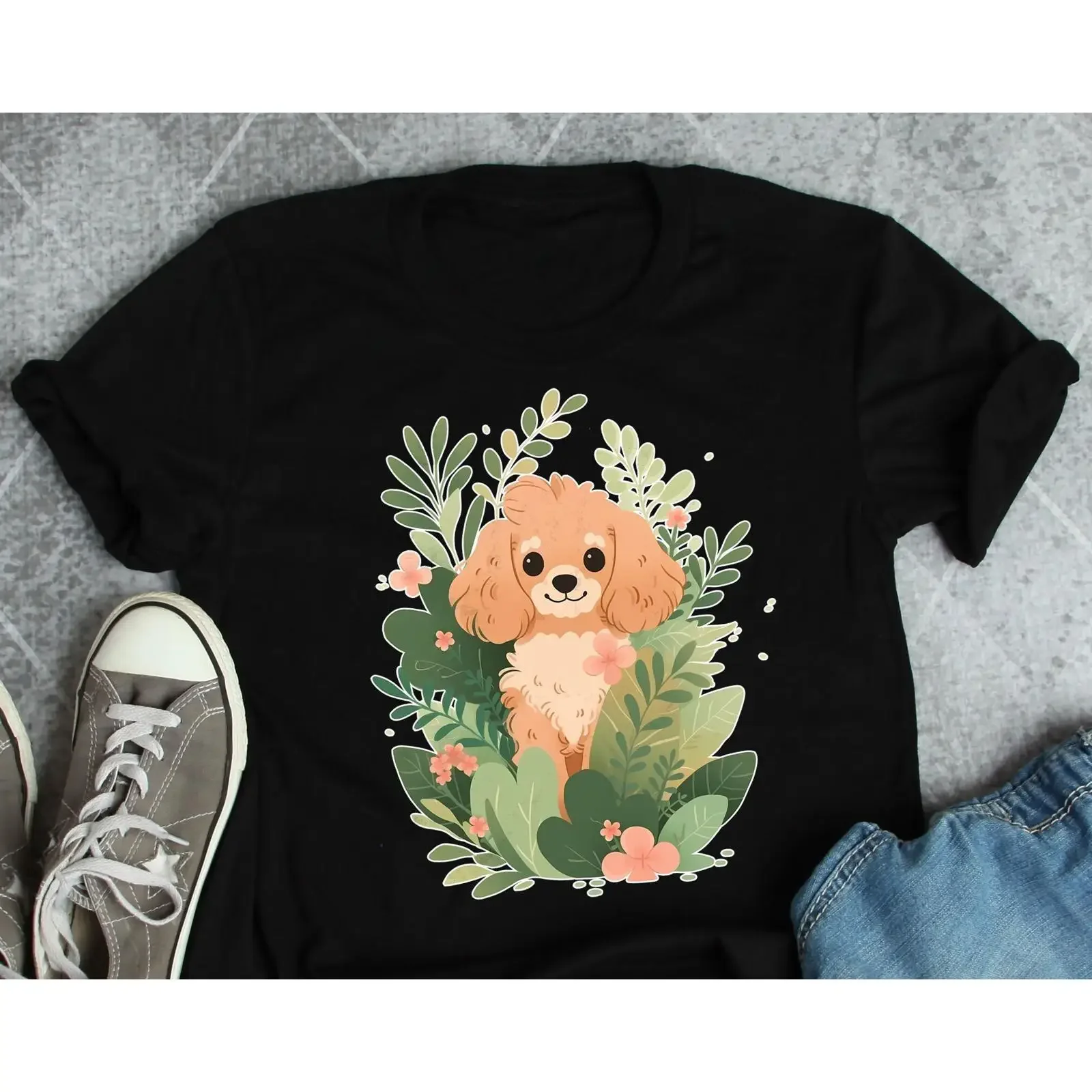 Cute Floral Tan Cavapoo T shirt Cavoodle Dog Lover Poodle Doodle Mix Pet for Mom Dad vintage Washed designer clothes Stylish