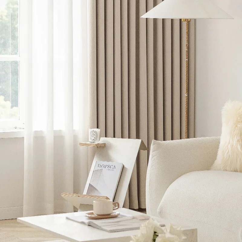 NH5055Thickened blackout curtains with soft texture and cream color