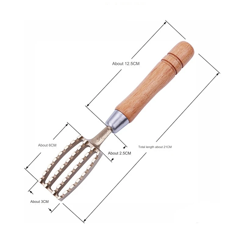 魚の鱗スクレーパー、無垢材、真ちゅう製ブラシ、魚の鱗を取り除く