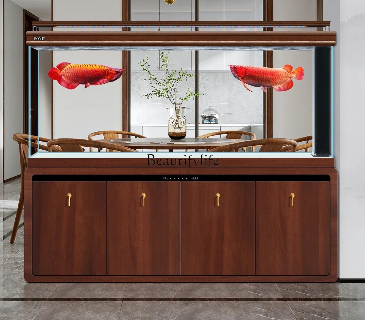 

LD33Solid Wood Super White Fish Tank Aquarium Chinese Style Entrance Home Floor Living Room Large Bottom Filter