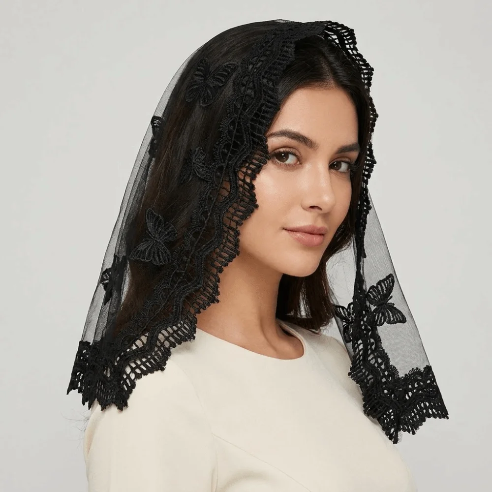 Butterfly Lace Scarf Veil Headbands Hollow Out Solid Color Flower Embroidery Headscarf Ethnic Thin Women Lace Bandana Travel