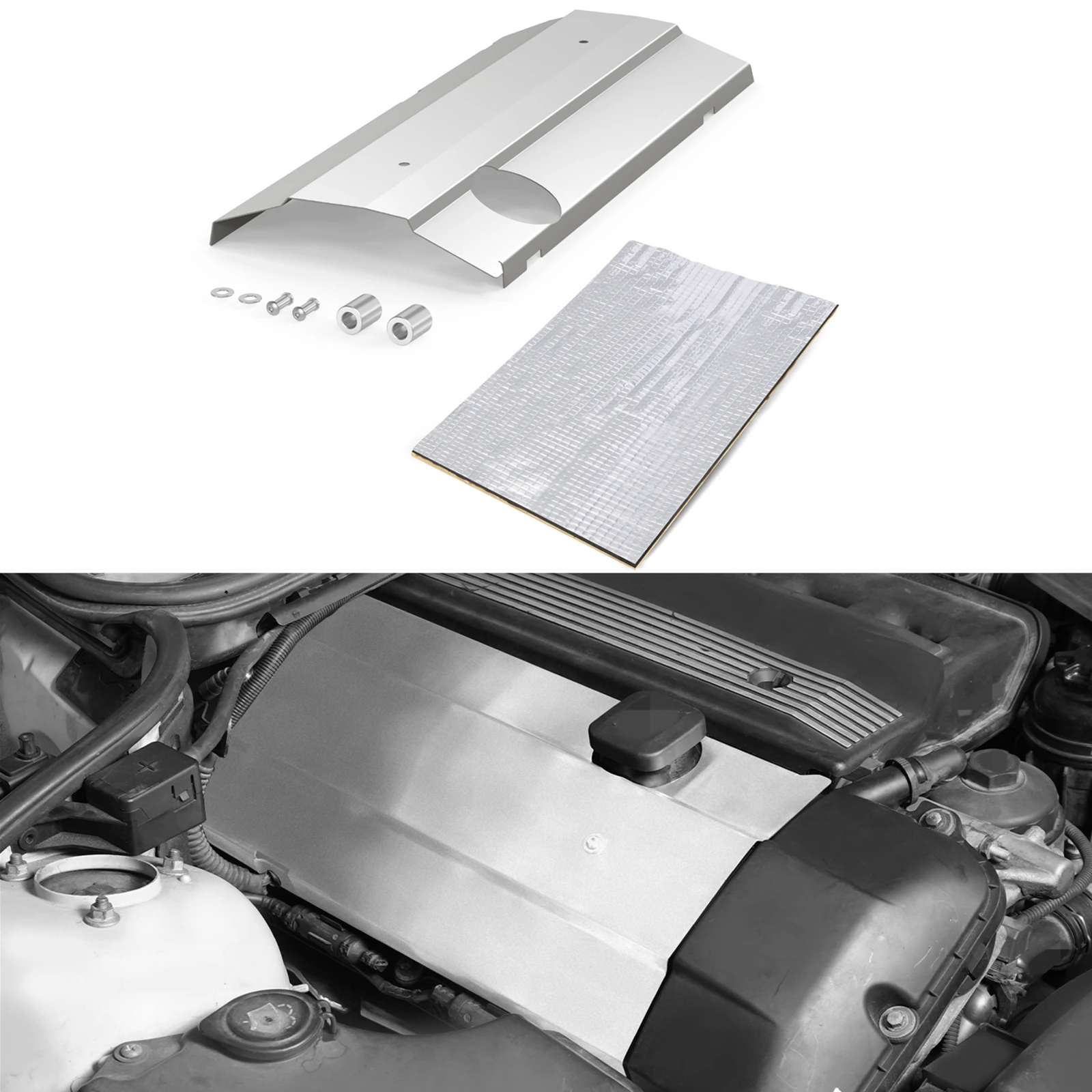 BEVINSEE Stainless Steel Engine Cover Heat Shield for BMW M52B28TU M54B30 Engine, for BMW E46 E60 E61 Z4 E85,Replace 11127526445