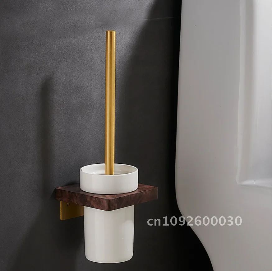 Toilet brush holder for household cleaning long-handle mount bathroom Walnut brush Black/Gold/White wall Color wash