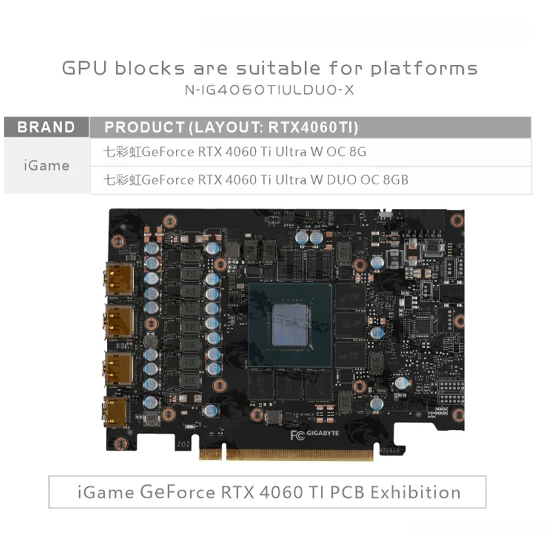 Bykski GPU Block Use for Colorful GeForce RTX 4060 Ti Ultra W OC 8G Graphics Video Card Prevent Corrosion N-IG4060TIULDUO-X