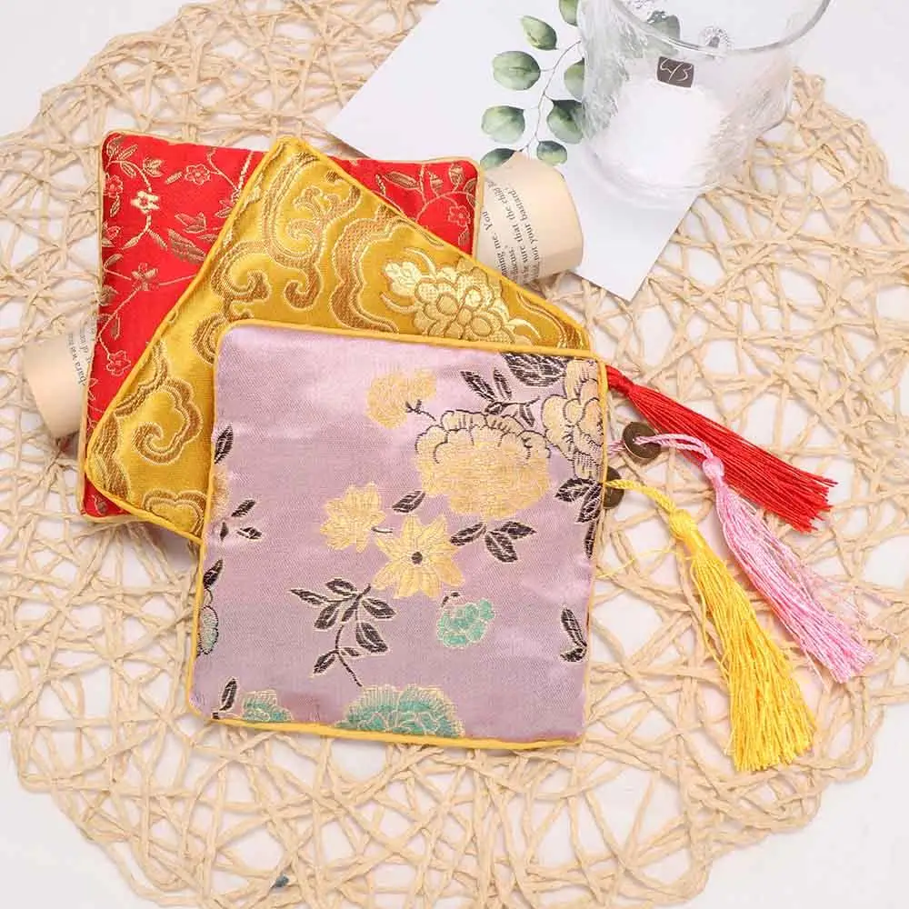 Buddhist Purse Quartet Zipper Beads Tassel Brocade Floral Wallet Tips Bag Handbags Jewelery Bag