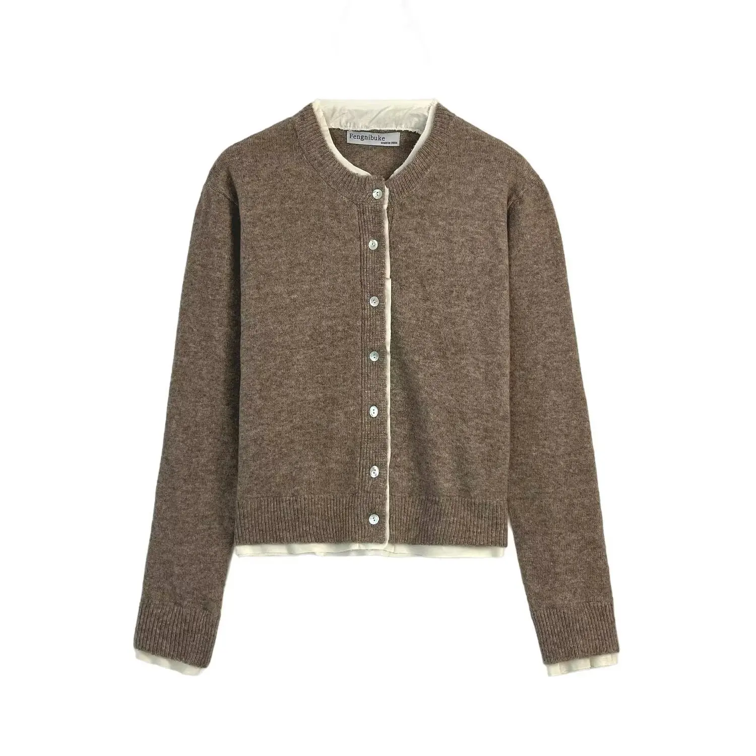 

2025 Autumn Winter Women's Sweater Coat - Round Neck Single Breasted Color Block Knit Outerwear, Warm Casual Daily Wear