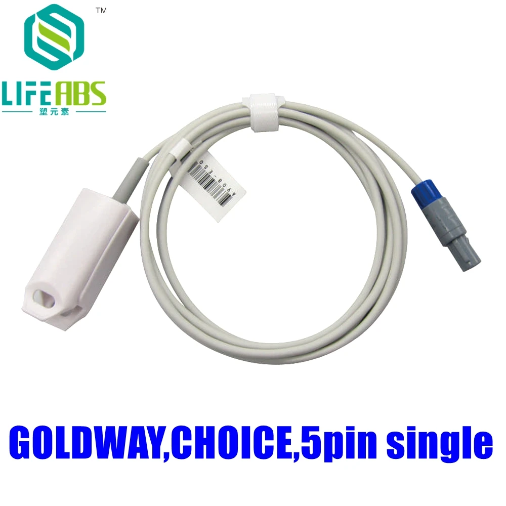 

Adult Finger Clip Ear Clip Silicone Long Cable Reusable Separated Spo2 Sensor for Goldway,Choice,5pin Single Patient Monitor