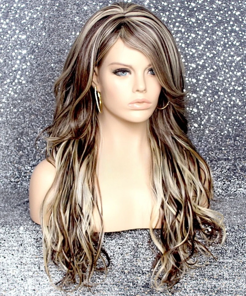 

Long Loose wavy HEAT SAFE Full Hair Blend WIG Brown Blonde mix wnta 6-613