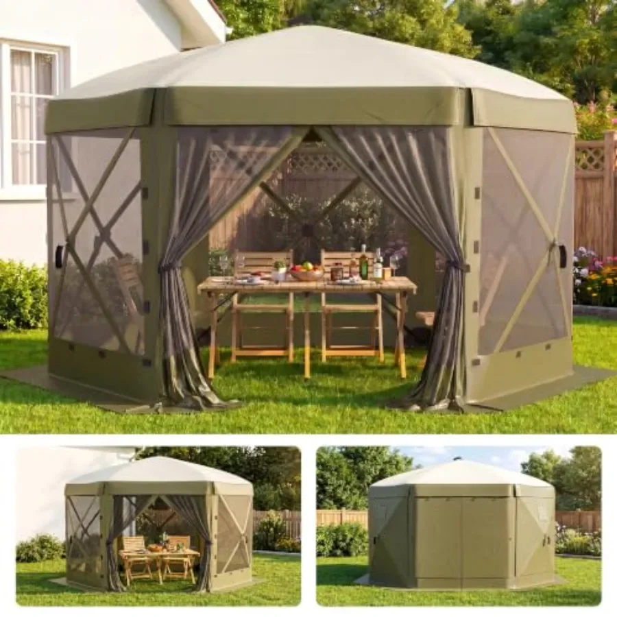 Feet 6-Sided Pop Up Gazebo Screen Tent with Mesh Panels