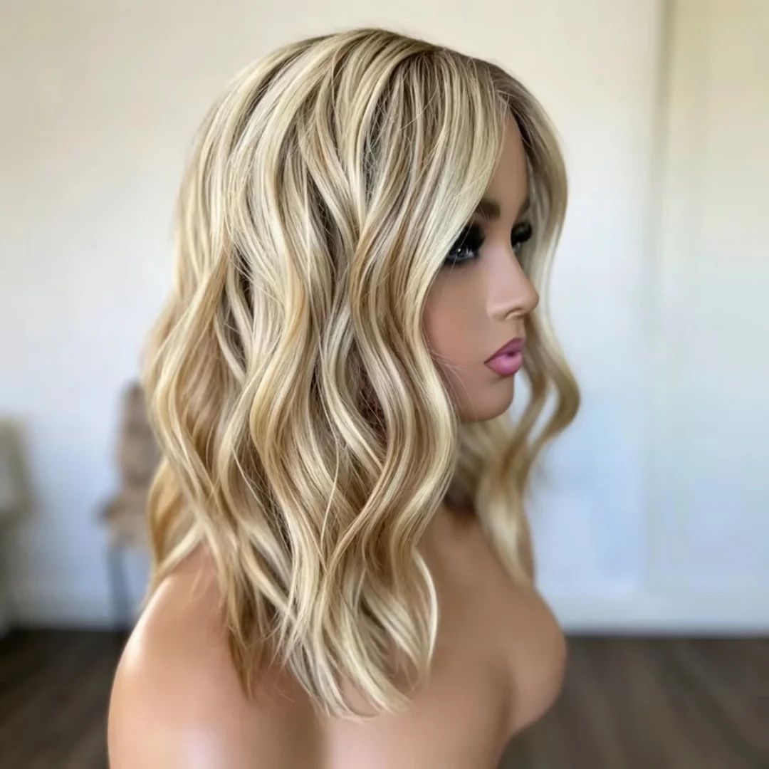 Bangs Natural 24Inch Highlight Blond Wave with  HD Lace Wig for Women Pre-Plucked Transparent Lace Frontal Versatile Hair Wig