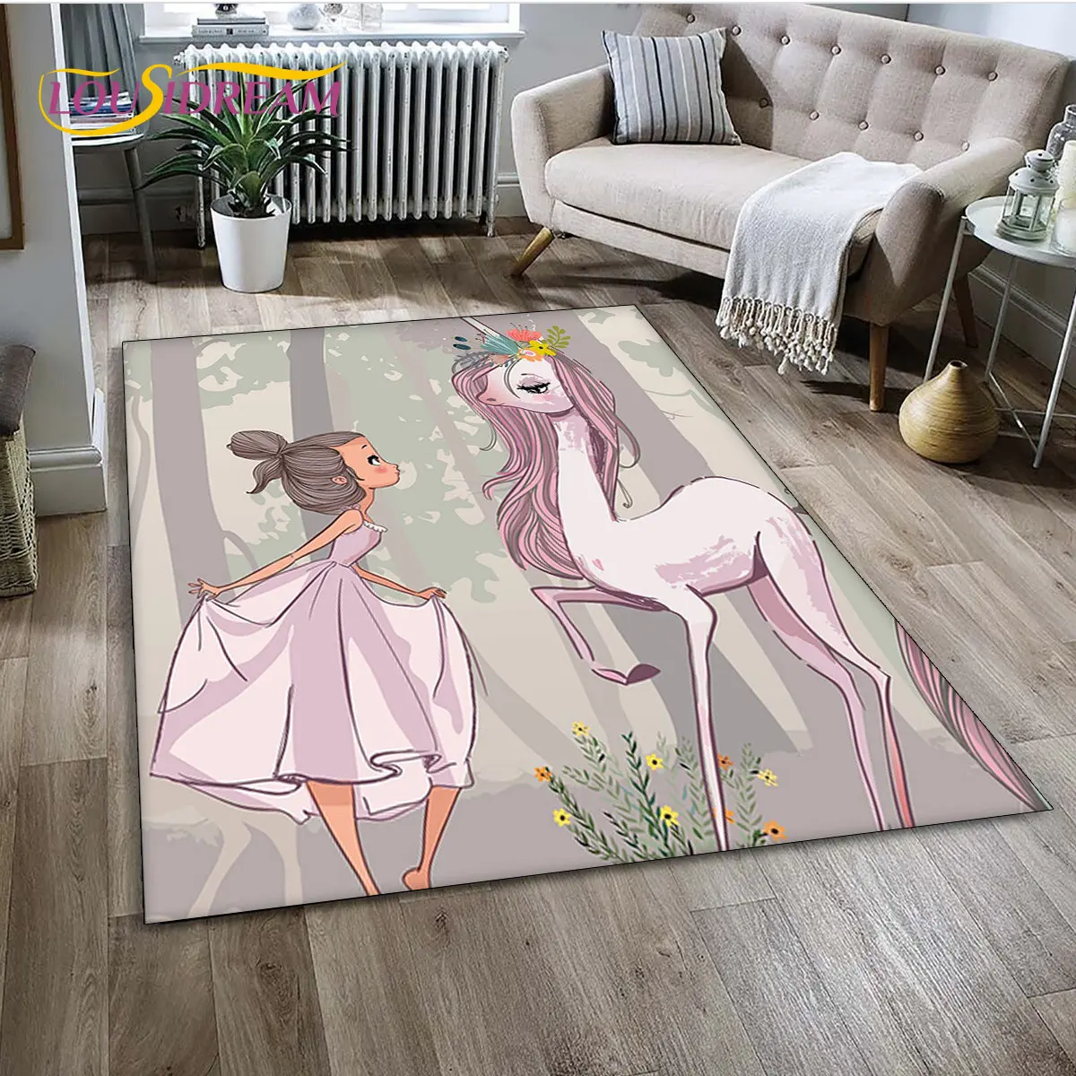 3D Cute Ballet Girl Ballerina Unicorn Cartoon Area Rug,Carpet for Home Living Room Bedroom Sofa Doormat Decor,Non-slip Floor Mat